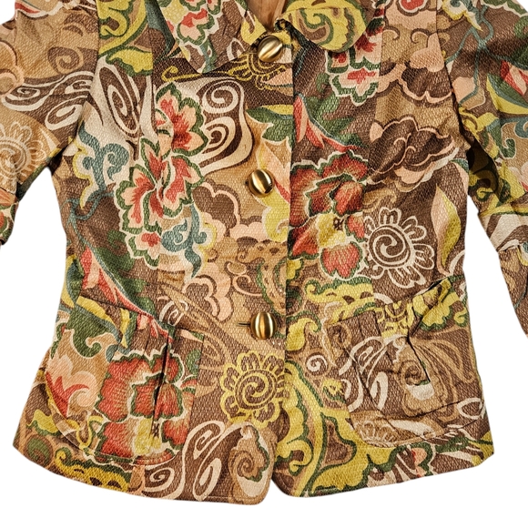 Lafayette 148 Floral Print Blazer Sz 8 Peter Pan Collar Button Up Boho Work READ - Picture 7 of 16